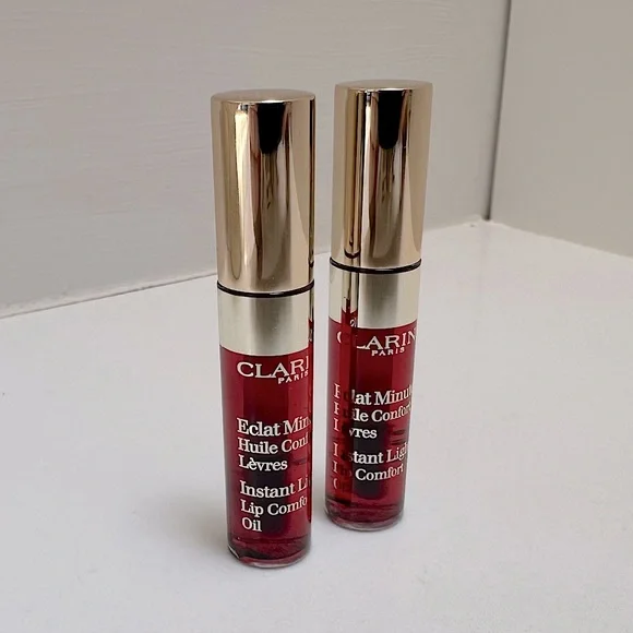 BNIB - Set of 2 Clarins Nourishing Hydrating Mini Lip Comfort Oil in Cherry Red - Picture 5 of 13